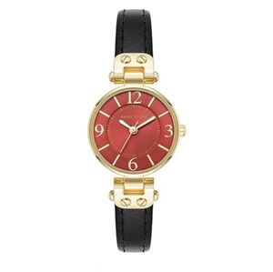 Women's Leather Strap Watch Red /Gold /Black